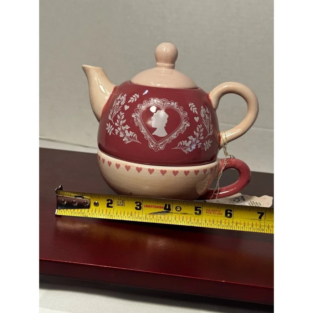 Bridgerton Limited Edition Pink Cameo Design Stacked Romantic Teapot and Cup Set